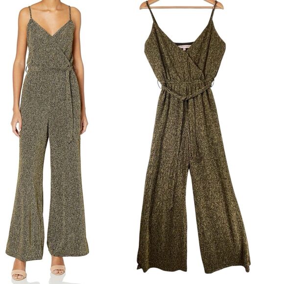 Cupcakes and Cashmere Gold Gauzy Jumpsuit Flared Leg WOMENS SIZE SMALL Shimmer - Picture 1 of 14